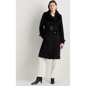 ​Quince 100% Mongolian Cashmere Trench Coat Black Size Small Belted Luxury NWOT